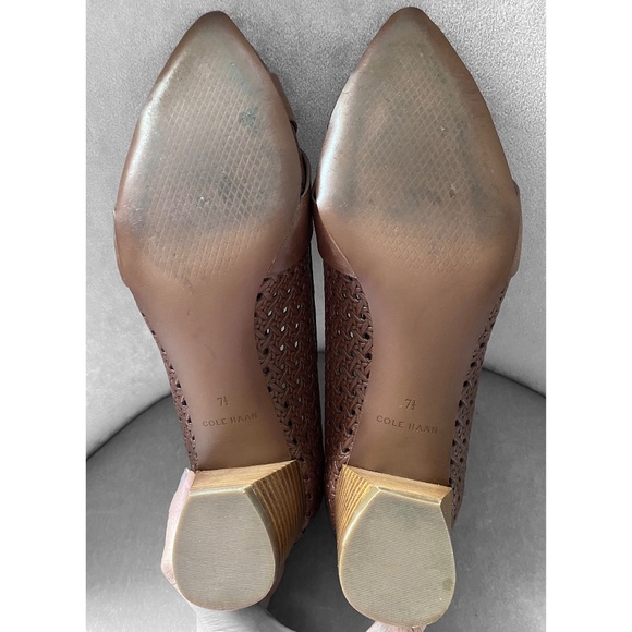 Cole Haan Carlee Brown Leather Pumps, Woven Cane Texture - Picture 5 of 5